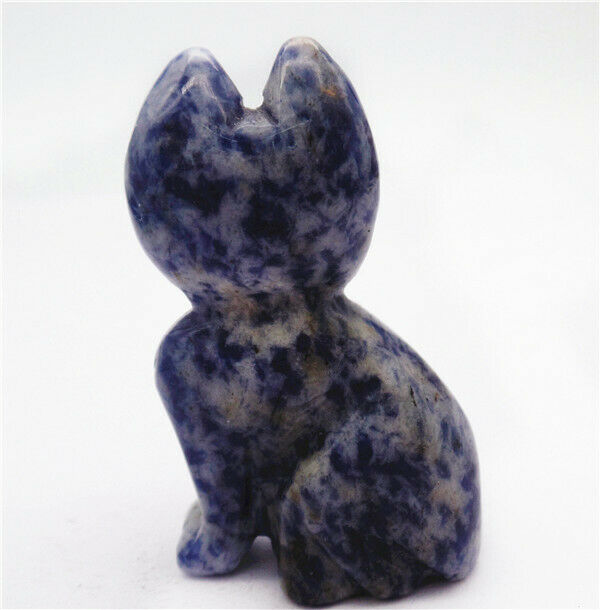 49x30x18mm Cat Decoration Natural Blue Sodalite Carved Statue Home Decor HH7966