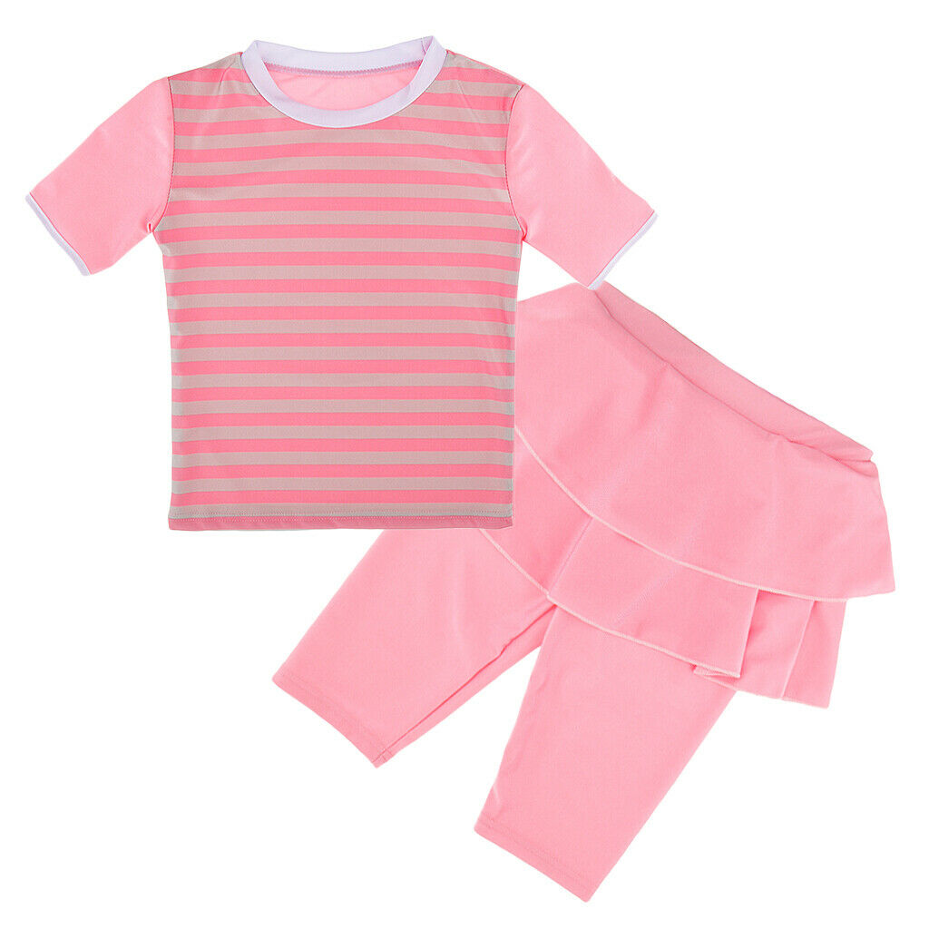 Muslim Kids Girls Modest Swimsuit Top Pant Islamic Arab Beachwear S Pink