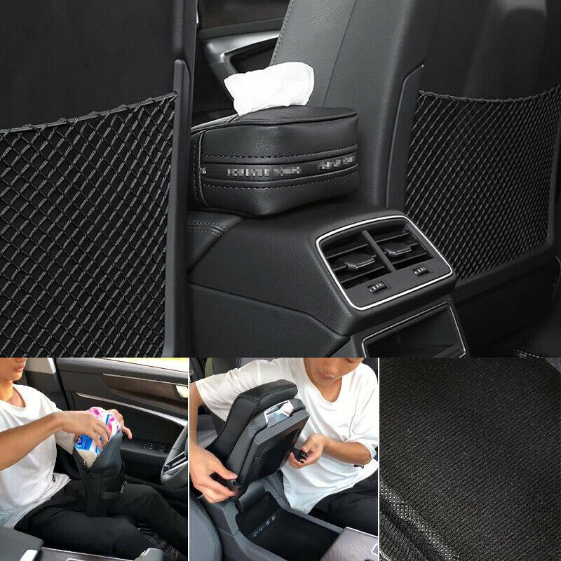 1x Memory Foam Car Armrest Cover Consoles Tissue Storage Pillow Cushion PU Black