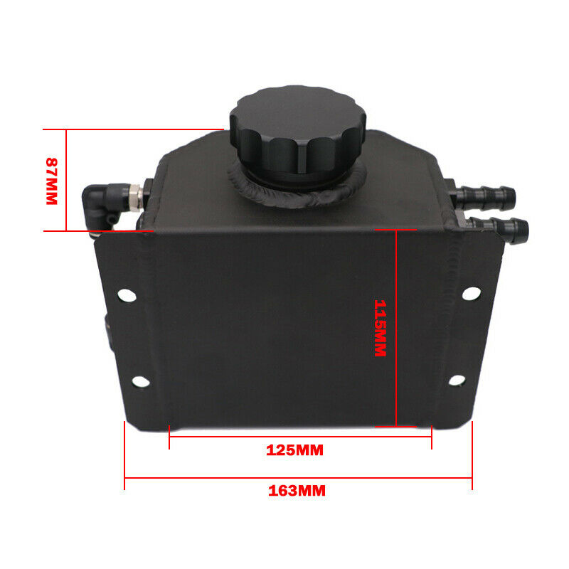 Car 1000ml Aluminium Oil Catch Can Tank Reservoir w/ Drain Plug Black 12mm Inlet