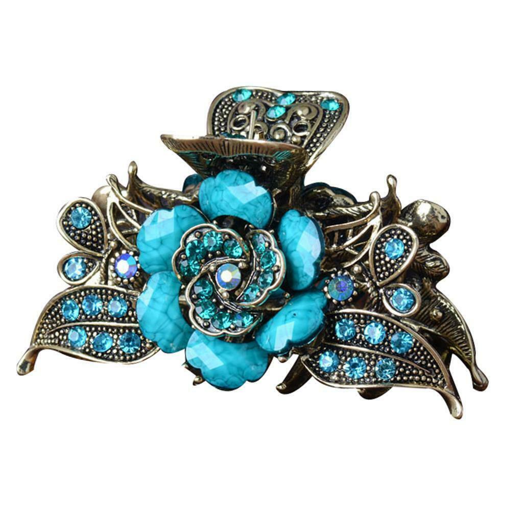Crystal Turquoise Hair Jaw Claw Clip Metal Hair Grip Clamp Hairpin Rhinestone