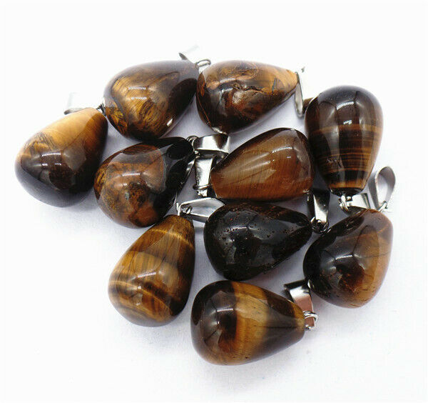 100Pcs 18x13mm Wholesale Natural Tiger Eye Gem Teardrop Pendant Bead HH8334