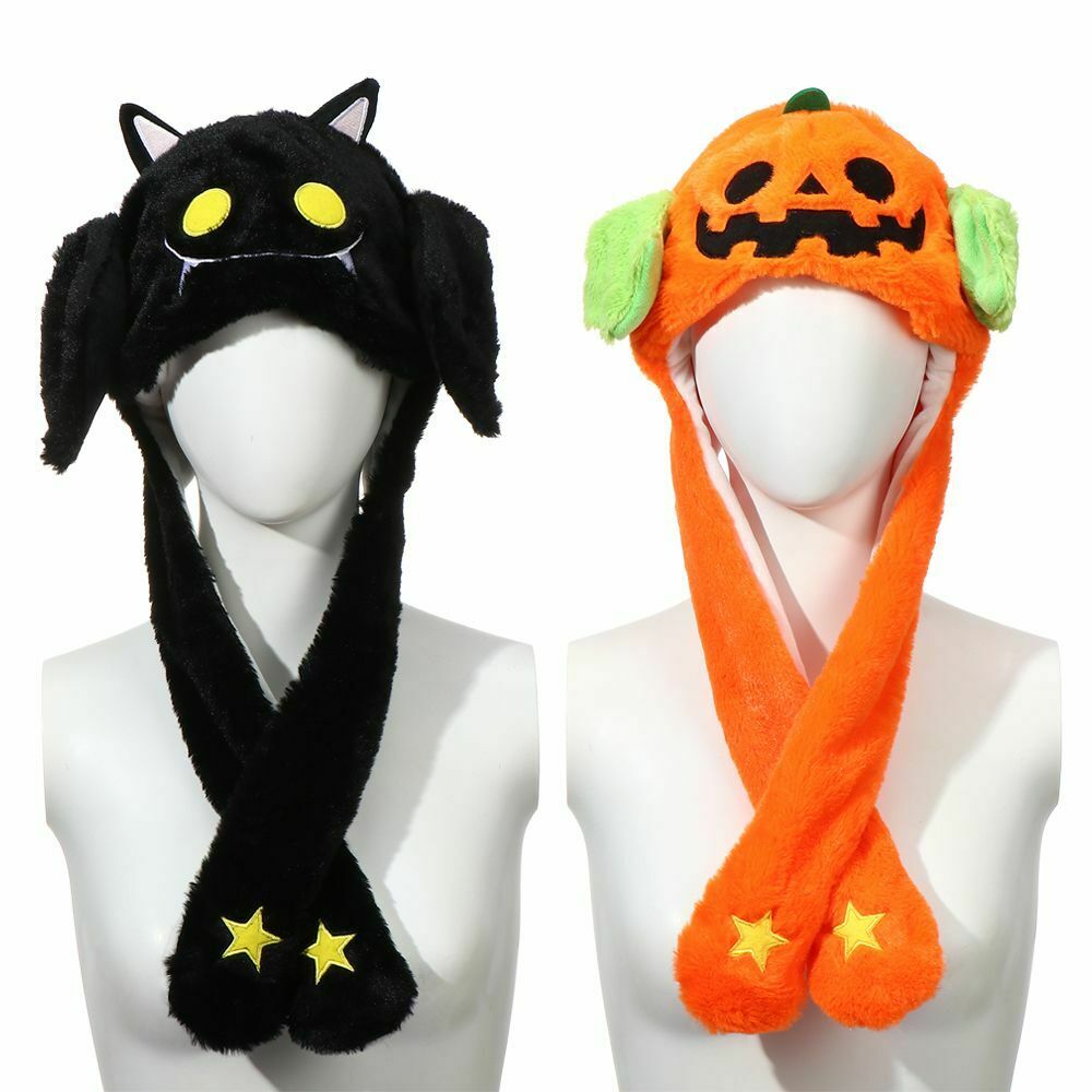 Plush Embroidery Halloween Airbag Cap Ear Moving Hat Wrap Warm Hat Cute Caps