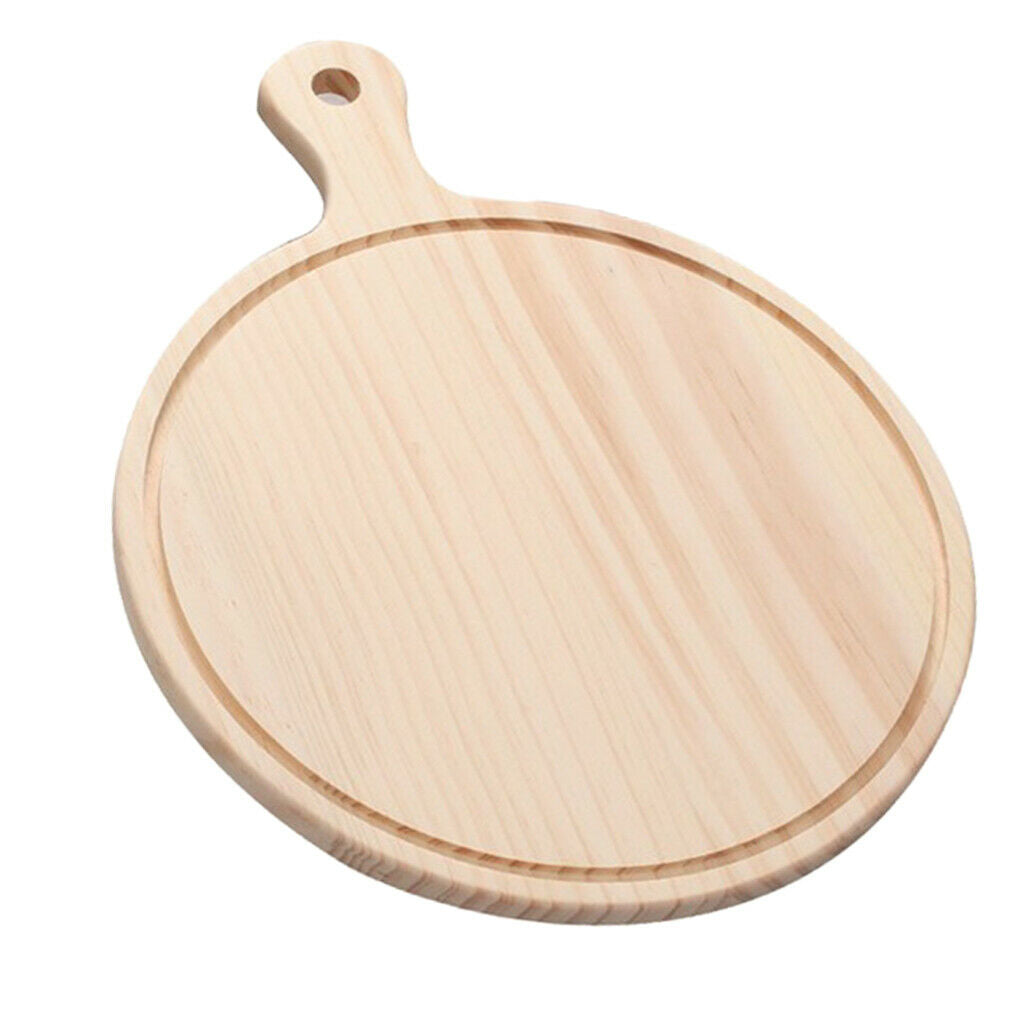 Round Wooden Board Kitchen Pizza Bread Plate Serving Tray with Handle 12inch