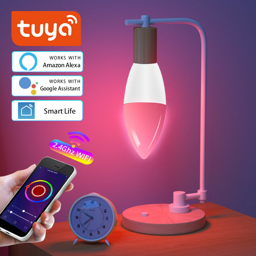 Smart Wi-fi LED Candle Light Bulb 5W E14 Dimmable Lamp RGB For Tuya Smart Life