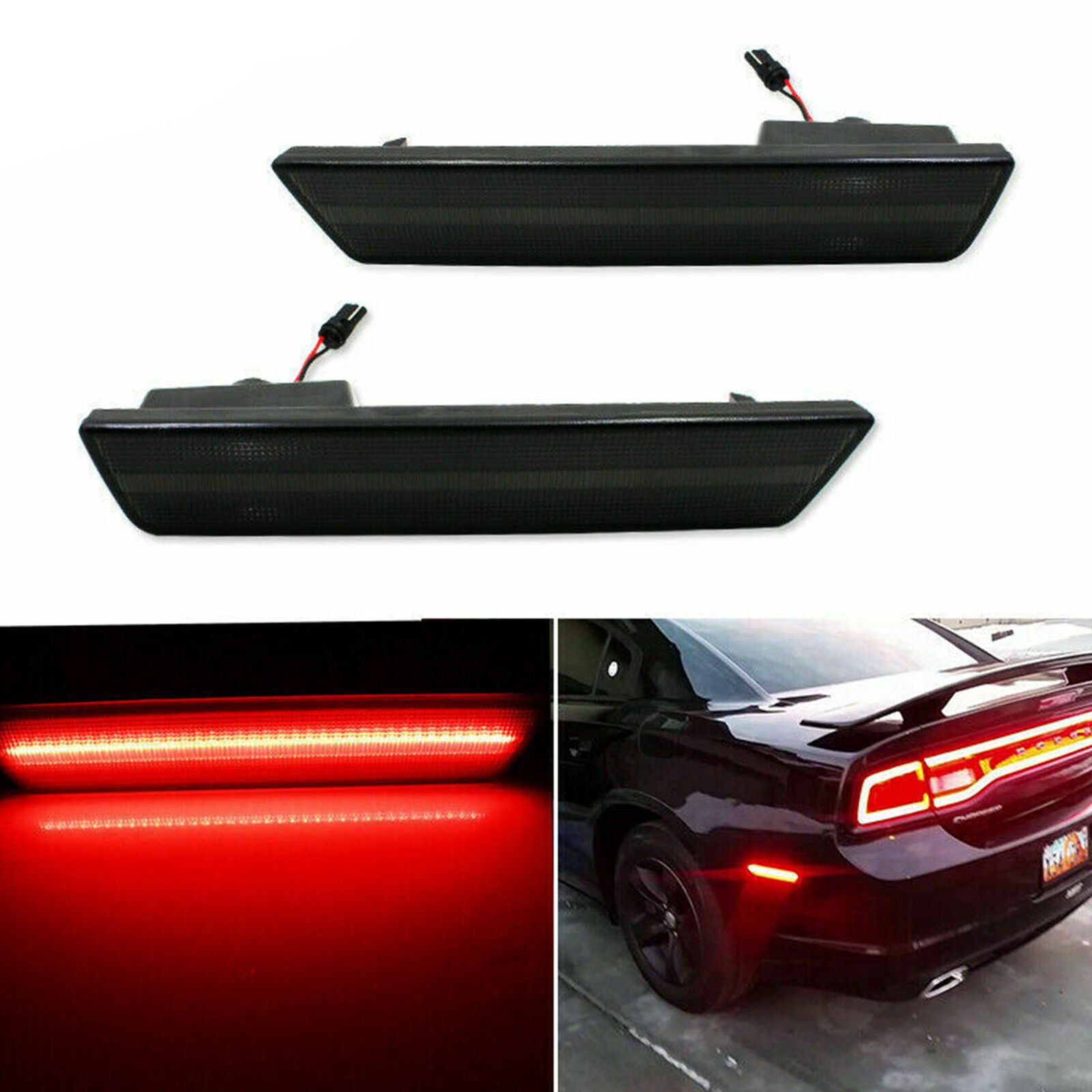 Rear Side Marker Lamps w Red LED Lights For 08-14 Dodge Challenger,11-14 Charger