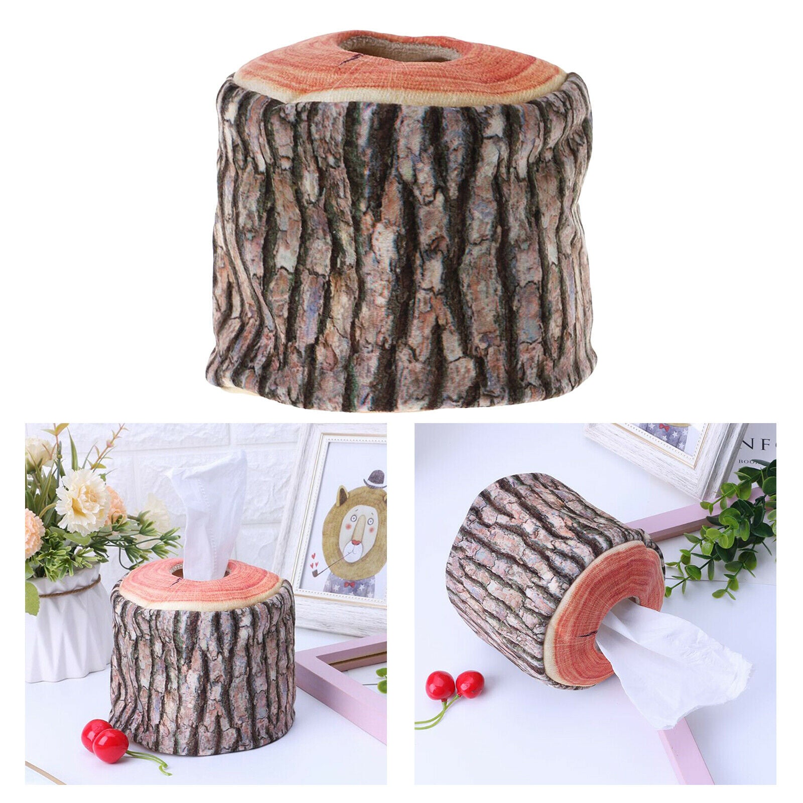 Premium Tree Bark Tissue Box Napkin Holder for Car Camping Office Decor