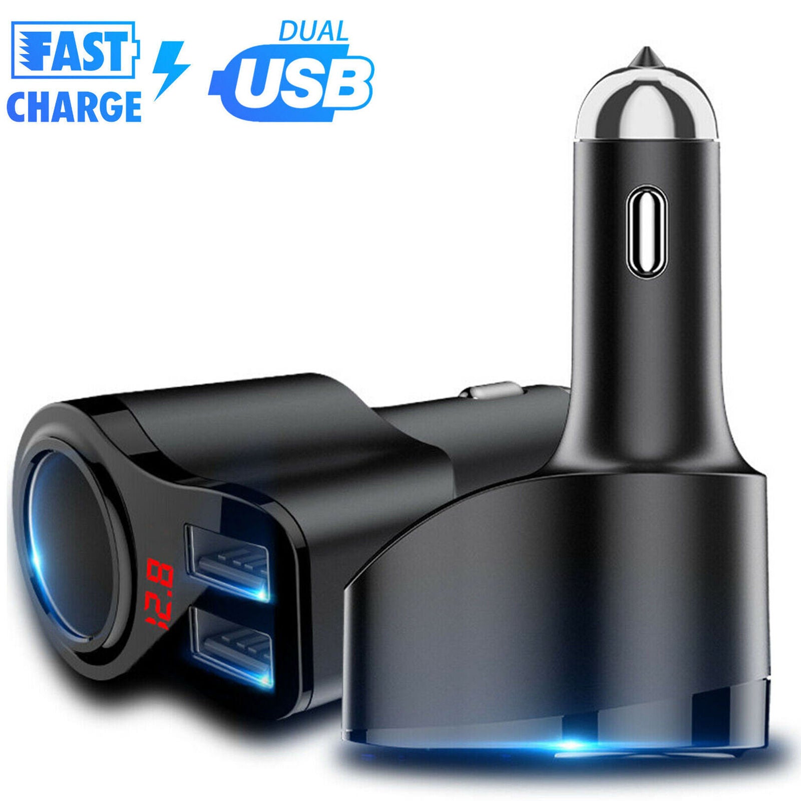 Dual USB Car LCD  Lighter Socket Splitter Charger Power Adapter DC/12V