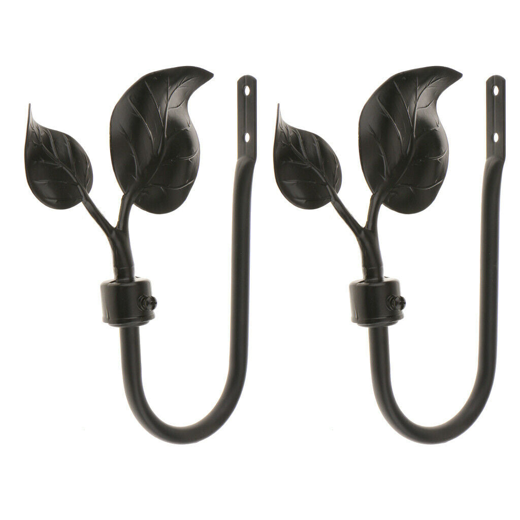 2x Strong Metal Leaf Curtain Drapery Hooks Window Tieback Hanger Black