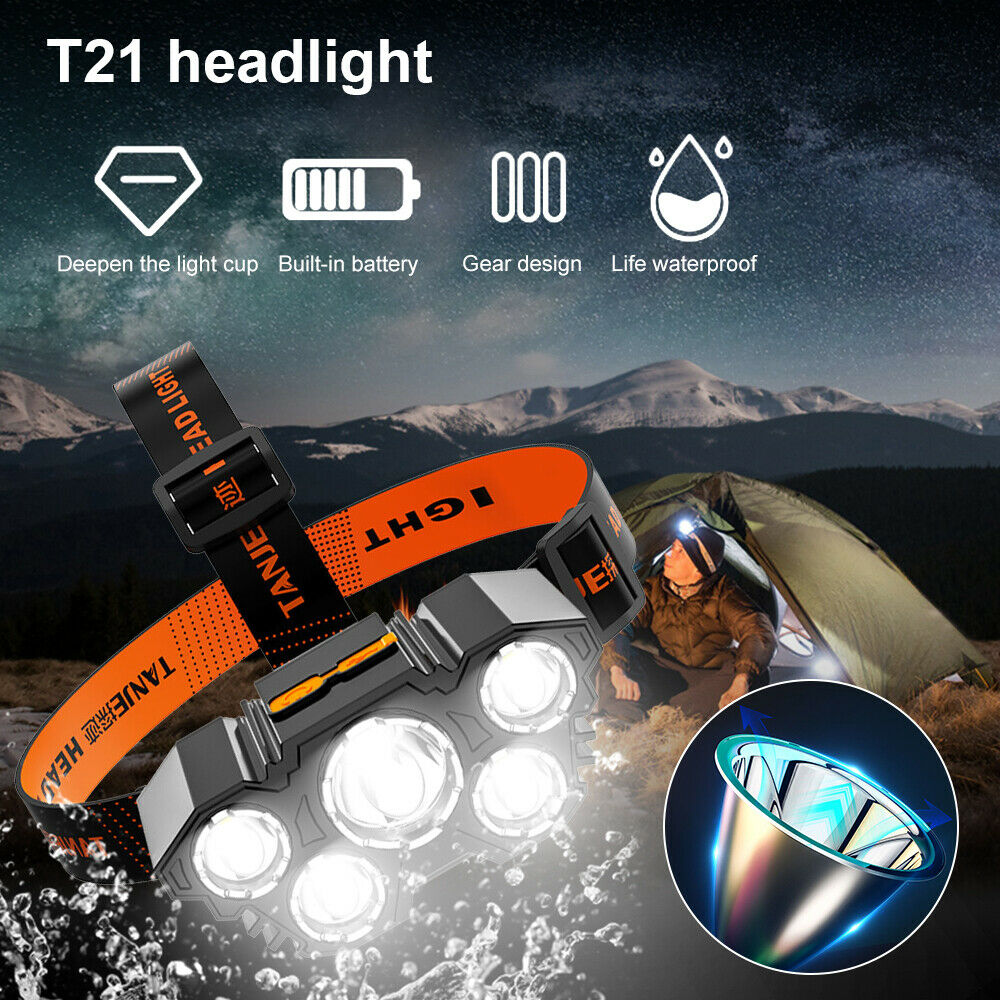 LED Head Torch Waterproof Headlight Headlamp Camping Lamp USB Rechargeable