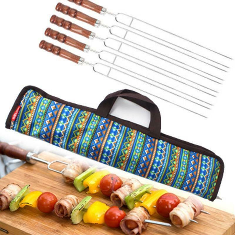 5pcs Roasting Forks With Bag Camping Hot Dog Skewers BBQ Forks Barbecue Tool