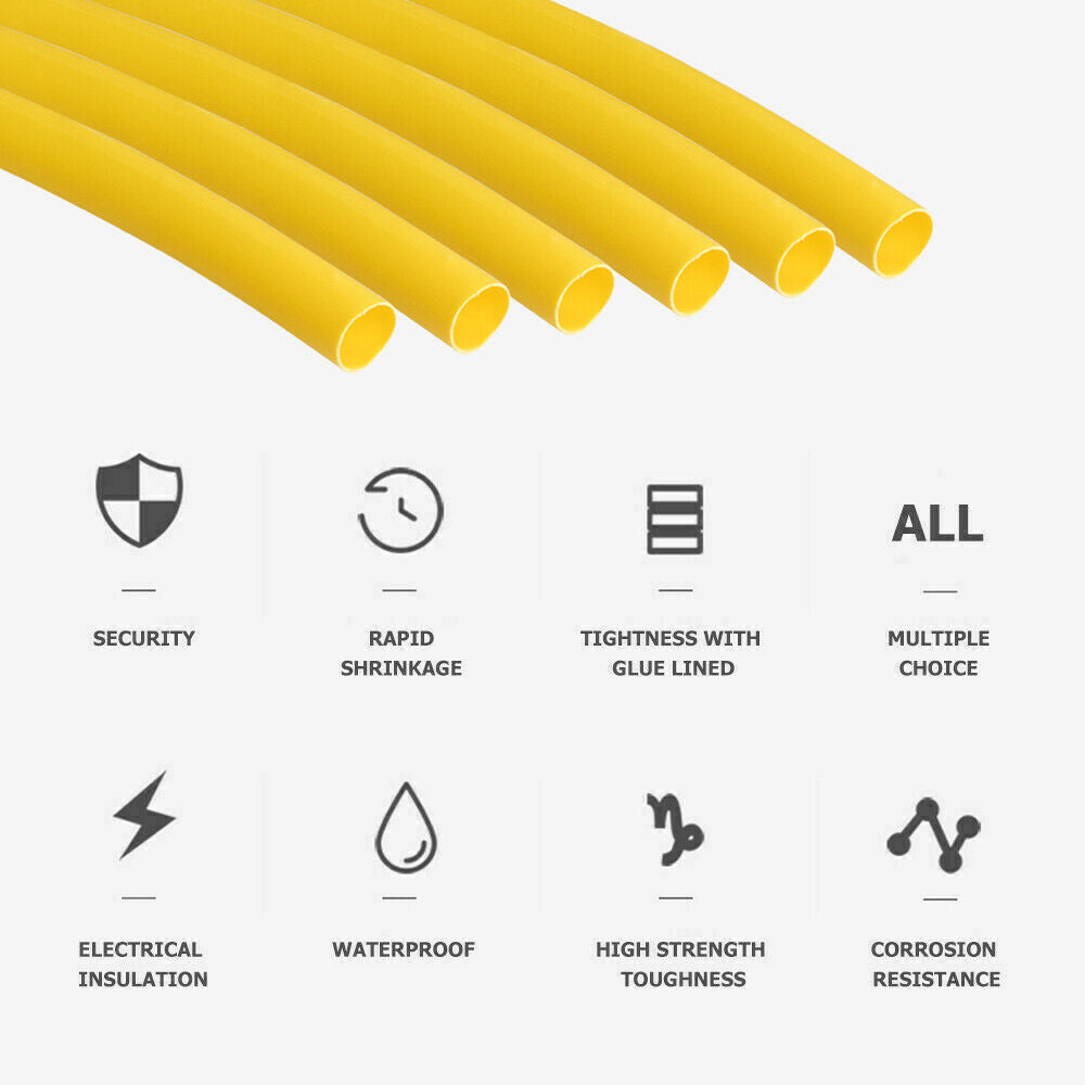 Yellow 3:1 Ratio Dual-Wall Heat Shrink Tubing Adhesive Lined 5ft 1/2"
