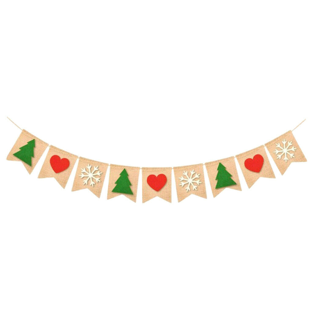 Christmas Tree Heart Snowflake Burlap Linen Banner Garland Decoration Props