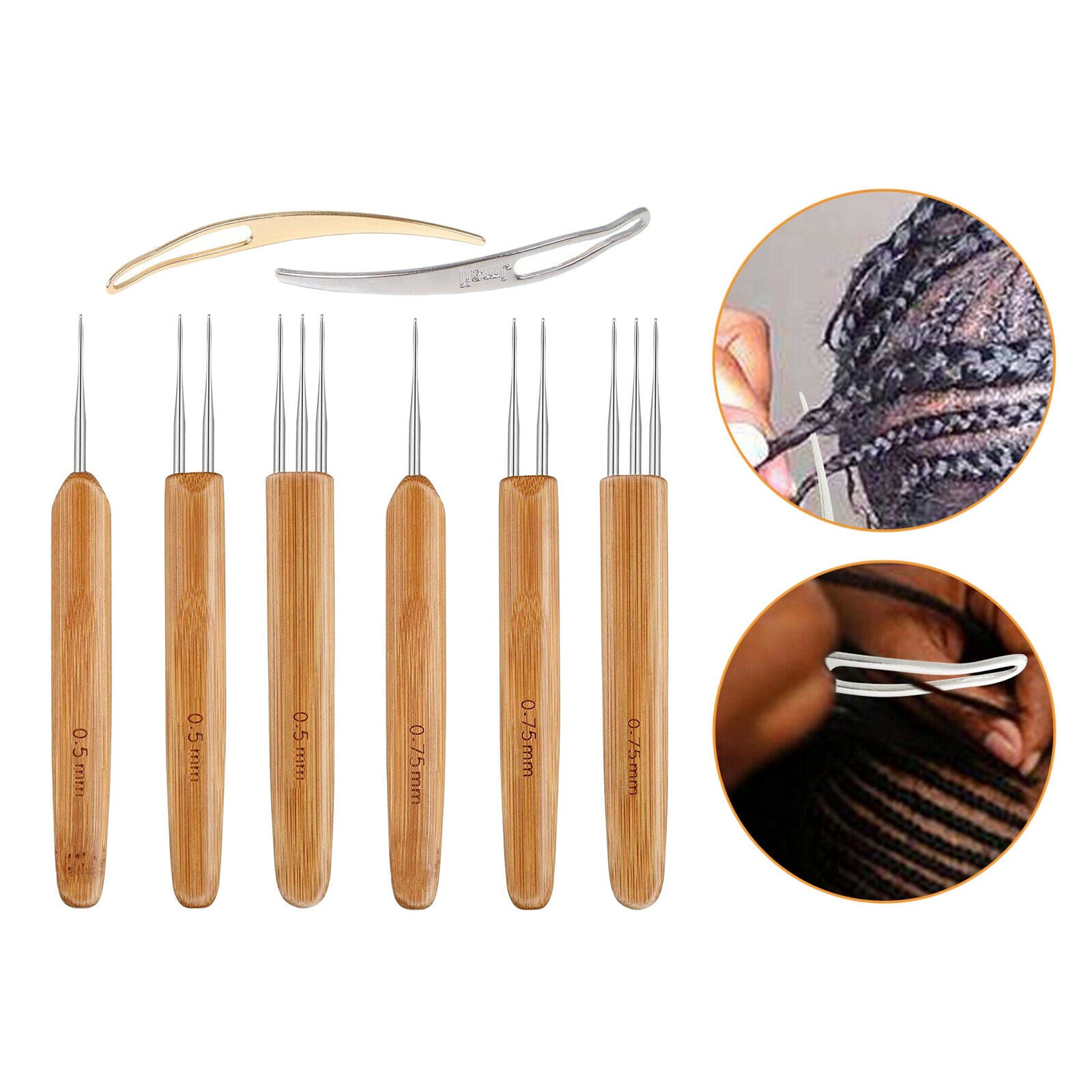 8Pcs Bamboo Crochet Crochet Handle Hook Dreadlock Knit Hair Making Braiding