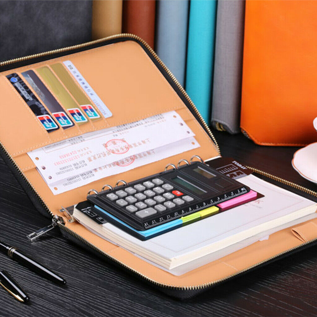 Leather Zipper Padfolio with Replaceable Loose-leaf Paper 80 Sheet Brown