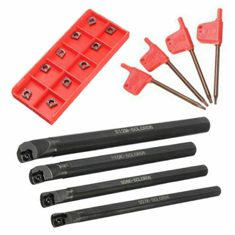 Set Of 7 8 10 12mm SCLCR06 Turning Tool Lathe Boring Bar+10x CCMT0602 Inserts
