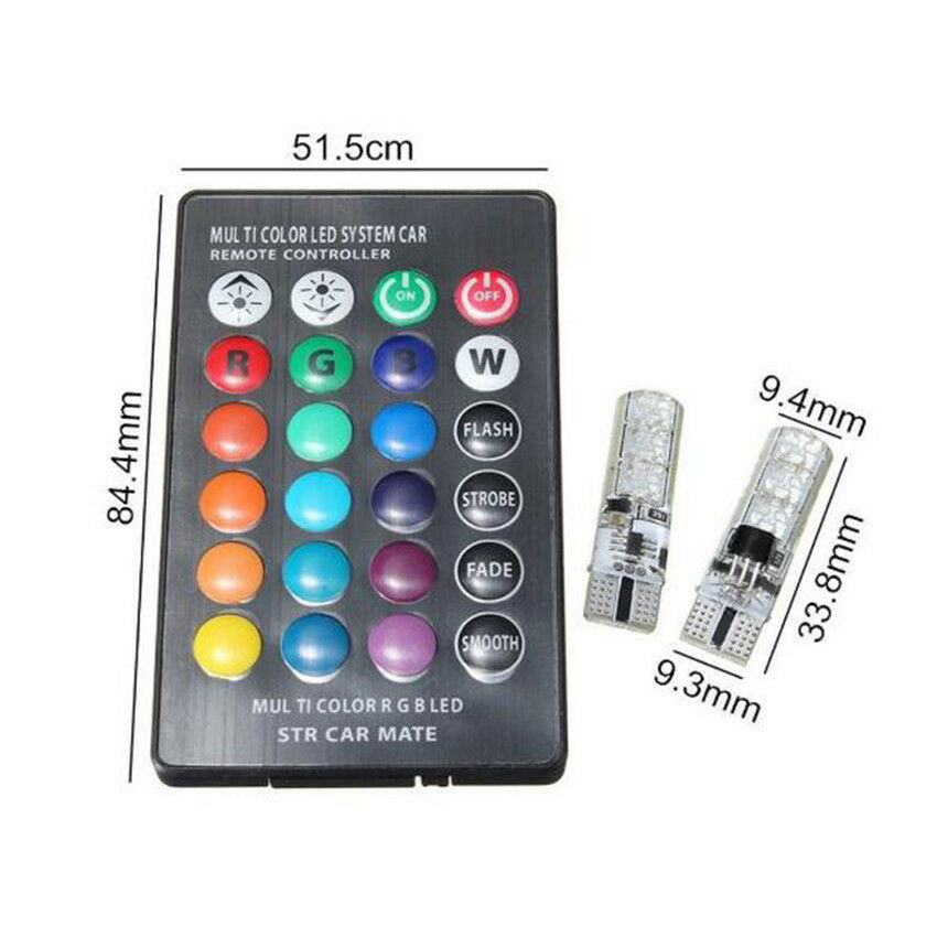 4PCS T10 W5W 5050 SMD RGB LED Remote Control Multi Color Light Car Wedge Bulb