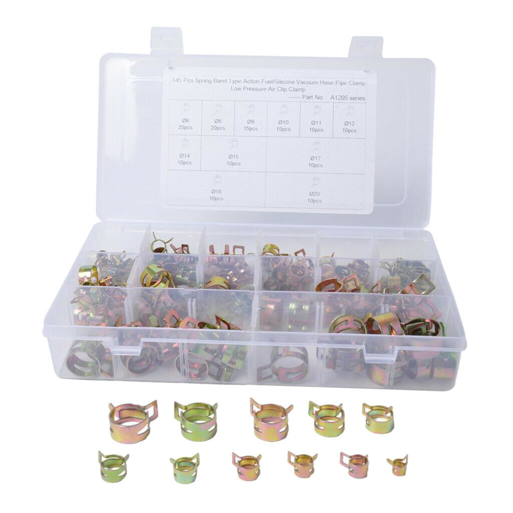 145Pcs Spring Band Type Silicone Vacuum Hose Clamps, Air Hose Tube Fuel Pipe