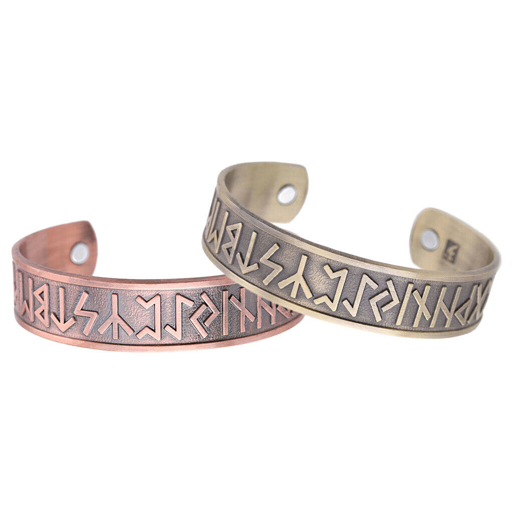 2pcs Alloy Nordic Viking Scandinavian 24 Runes Bangle Amulet for Men Women