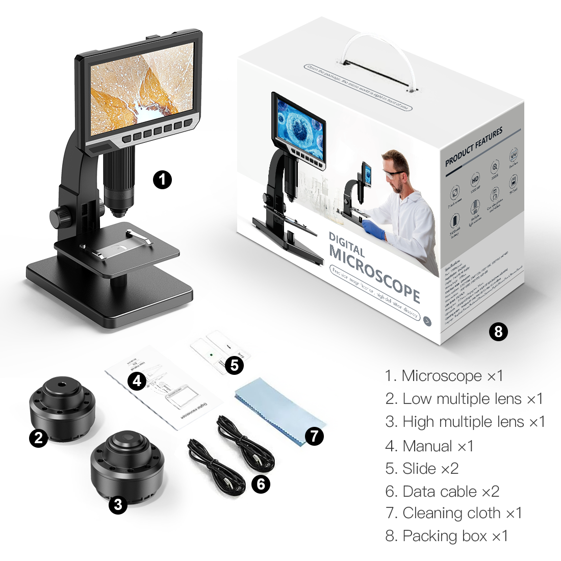 2000X Digital Microscope with 7" HD LCD Display USB Microscope Digital Magnifier