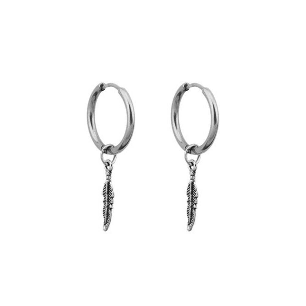 Hip Hop Kpop Leaf Titanium Pendant Feather Hoop Earrings Korean Jewelry