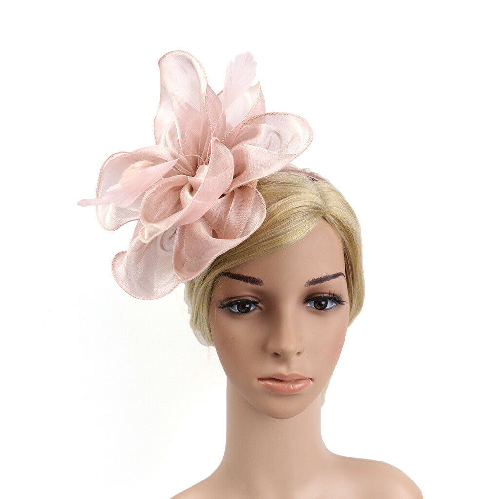 Wedding Fascinator Hat Women Feather Flower  Hair Band Church Party