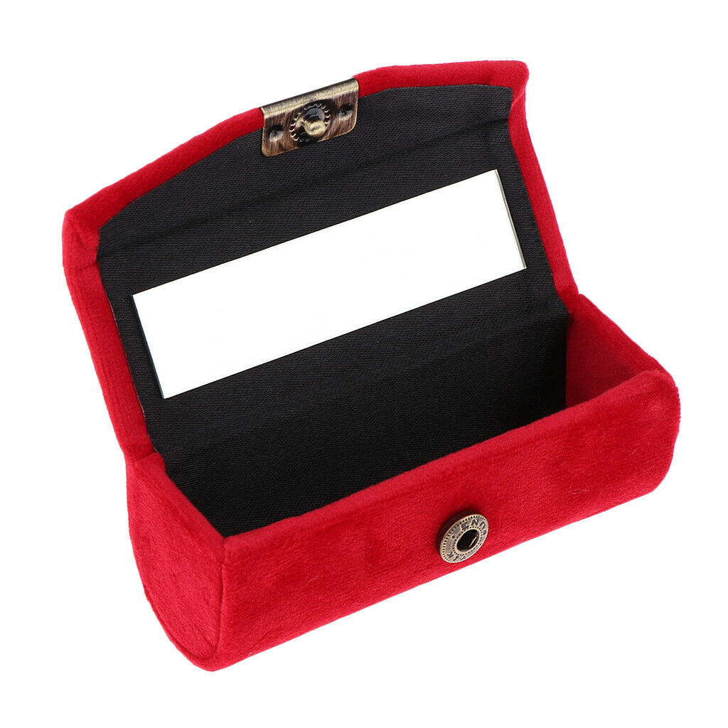 Velveteen Lip Gloss Box Lipstick Storage Case Container w/ Mirror for Purse Red