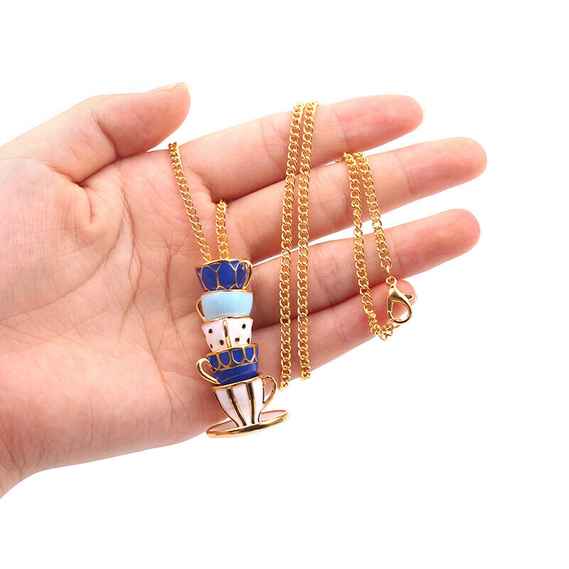 Woman Long Sweater Chain Tea Cup Pendant Necklace Enamel Charm Jewelry Gif%PJ.DD