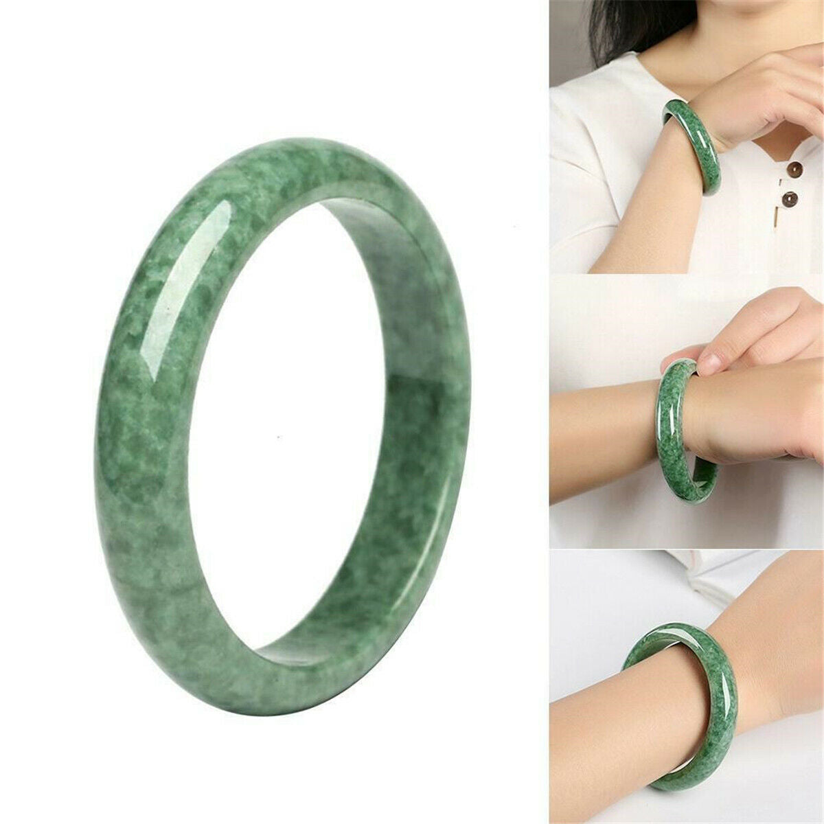 Ladies Chinese Beautiful Natural Green Jade Jadeite Gem Bangle Bracelet 60-62mm