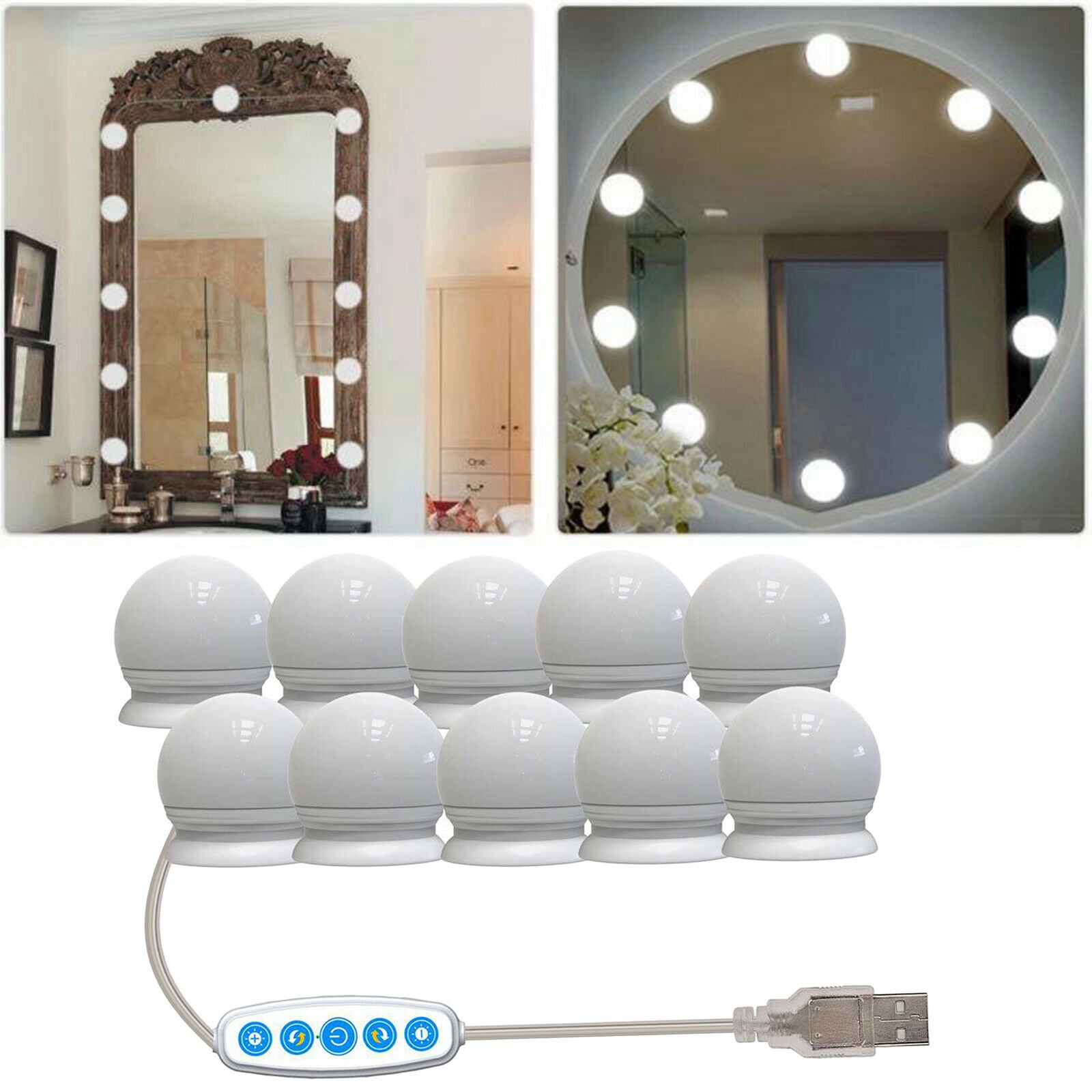 10 LED Makeup Mirror Light Lamp Bulbs Vanity Light Dimmable Tabletop Beauty Lamp