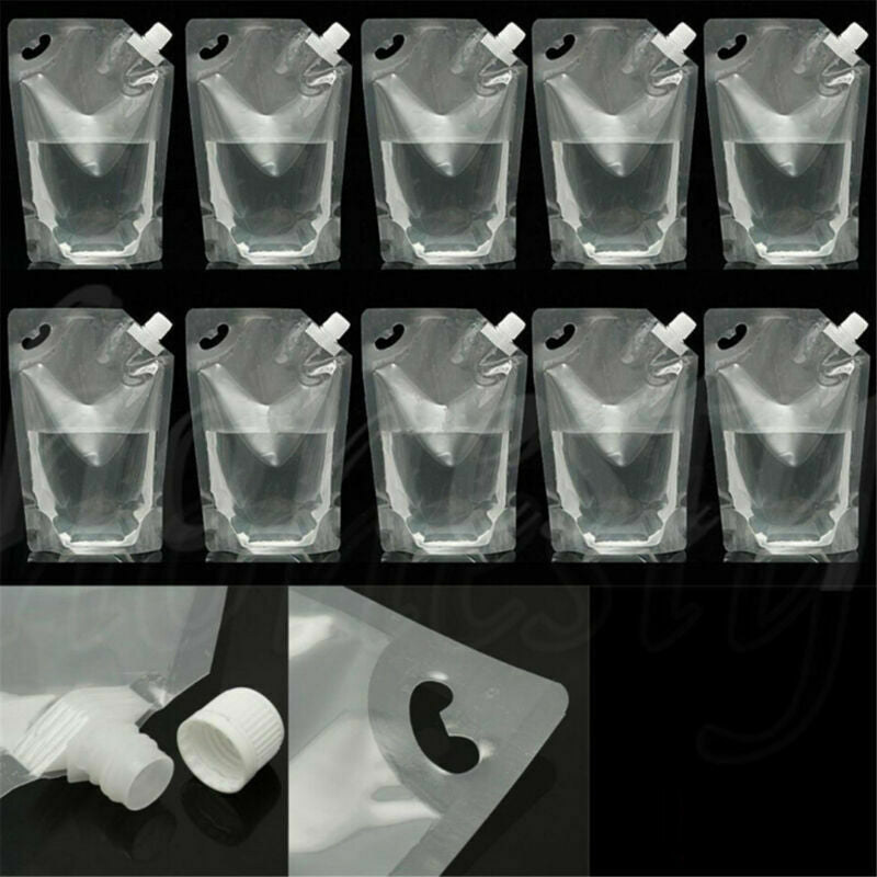10pcs 1000ml 32Oz Clear Plastic Self Packing Flask Bladder Bag Leak Proof