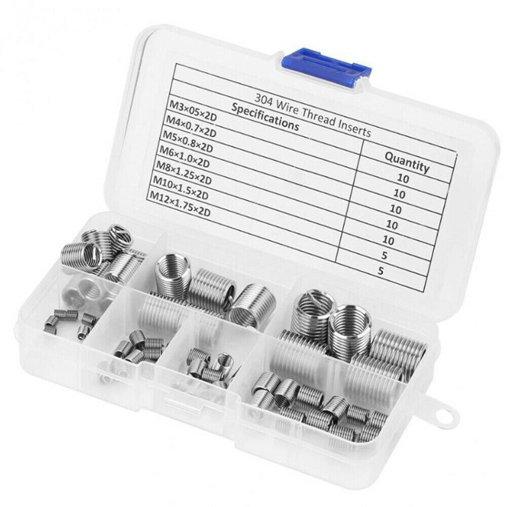 60Pcs M3 M4 M5 M6 M8 M10 M12 Stainless Steel Hardware Thread Insert Repair Kit