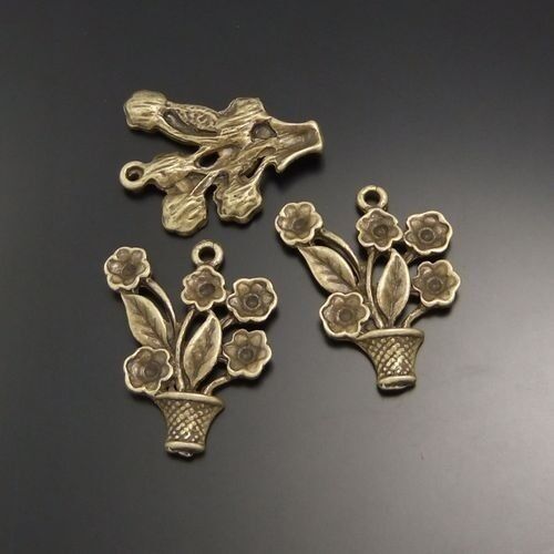 25 pcs Antiqued Bronze Alloy Potted Flowers Pendants Fashion Jewelry Findings