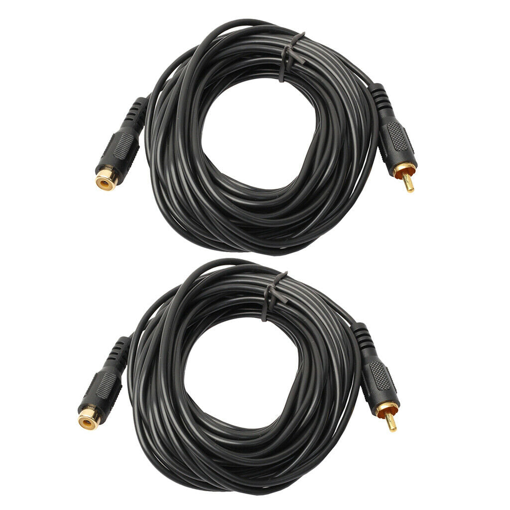 2x RCA (Phono) Extension Cable Male to Female  Audio Wire Converter 25ft -Black