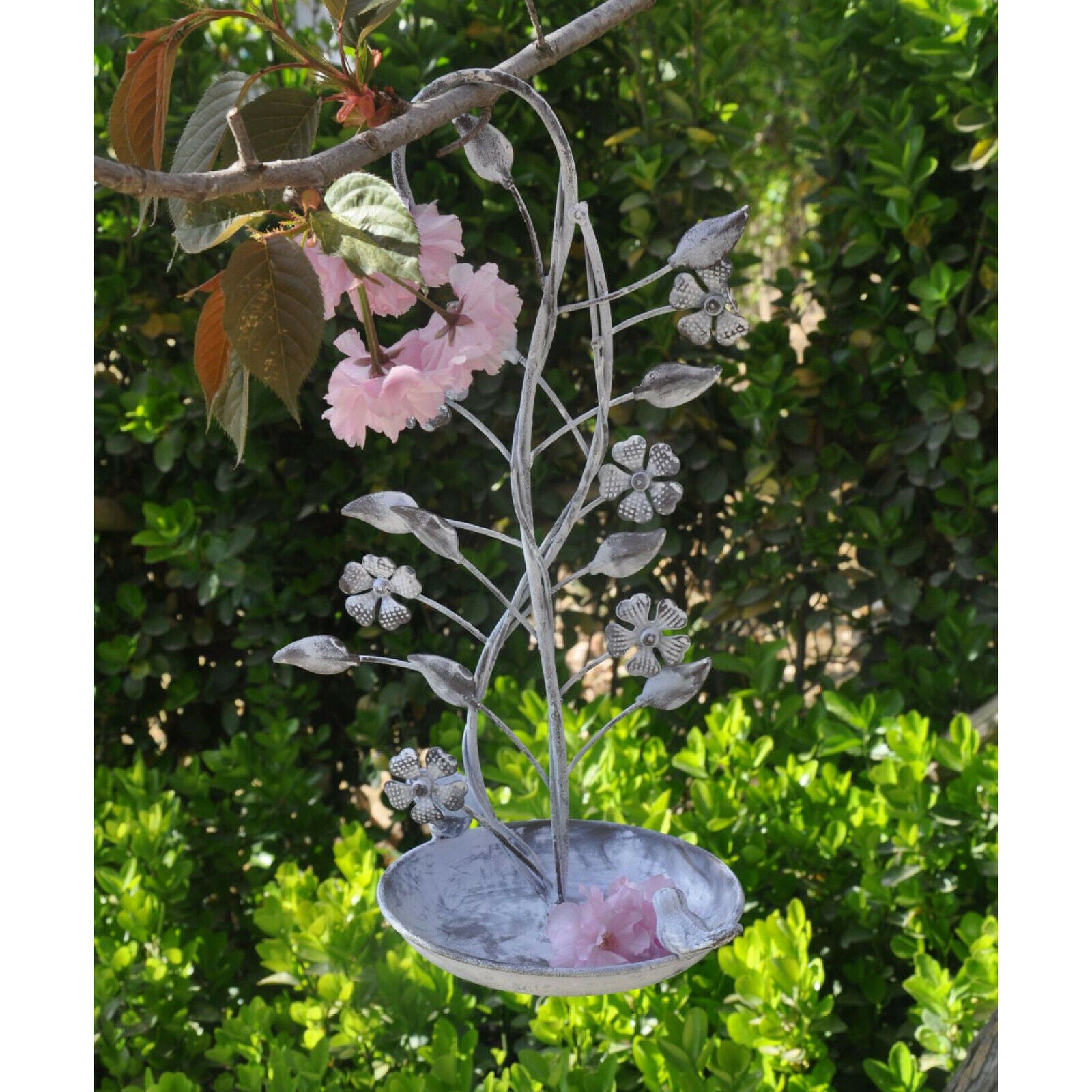 Retro Iron Plant Shape Bird Feeder Tray Hanging Yard Garden Patio Decoration