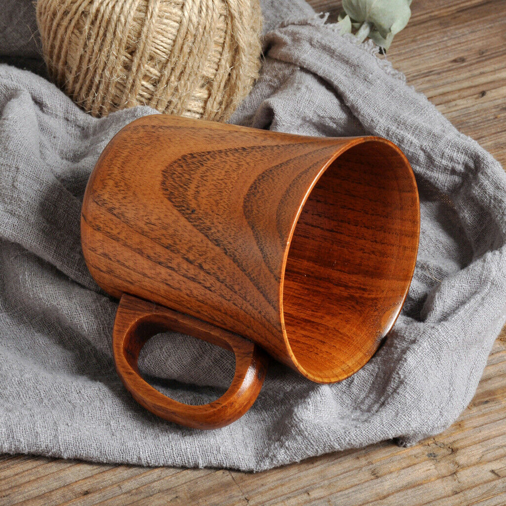Natural Wood Cup with Handle Water Coffee Milk Wine Mug Tableware Gift