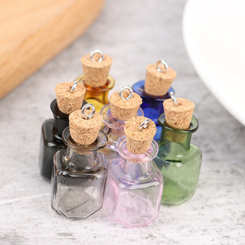 7pcsMini Glass Color Bottles Rectangle Cute Bottles  Gift tiny Jars Vials Mix
