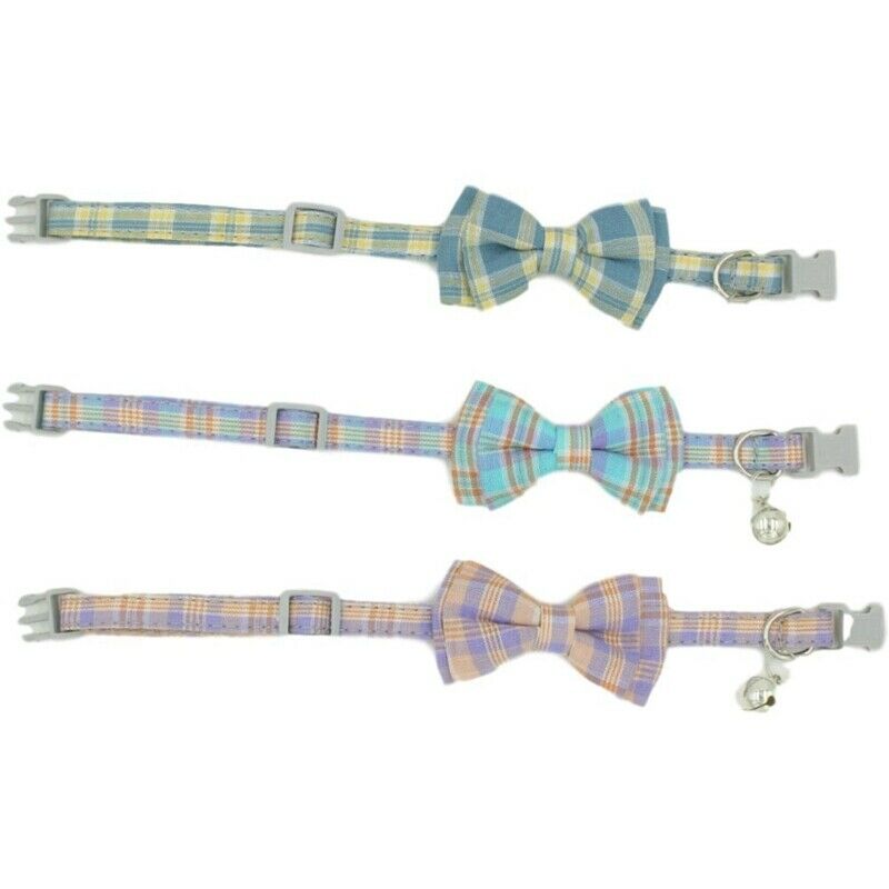 1X(Pet Dog Supplies Cute Buckle with Bell Pets Dog Collar with Lattice Bowk fo2)