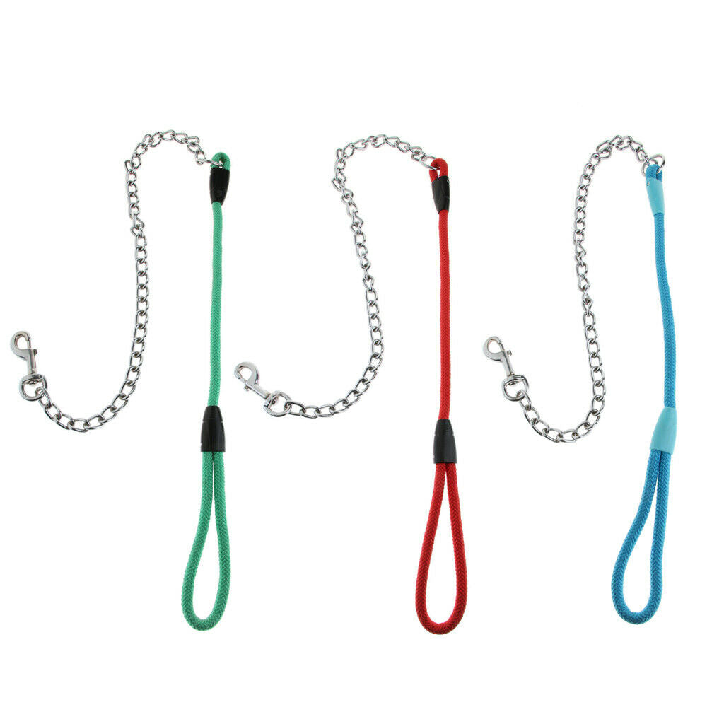 Pet Harness Dog Leather Iron Chain Training Rope for Medium Dog Blue