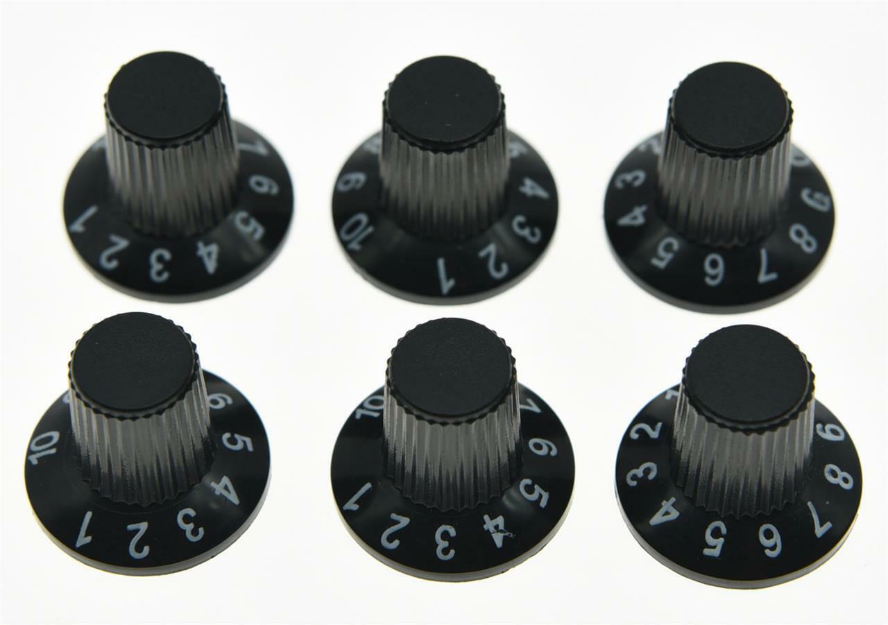 6x Guitar AMP Amplifier Skirted Knobs Black w/ Black Top for Fender