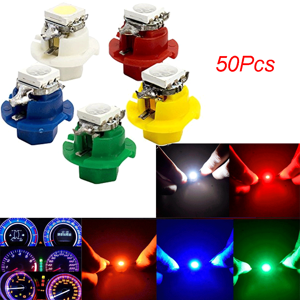 50x T5 LED Light Bulbs Car Dashboard Indicator Gauge Lamps Blue Yellow Red Green