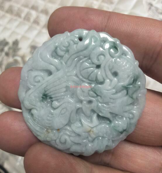Certified Lavender Green Natural A Jade jadeite pendant Dragon Phoenix é¾™å‡¤