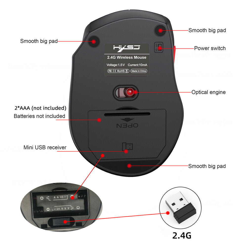 2.4G Wireless Optical Mouse 6Button for PC Laptop Notebook Computer USB Receiver