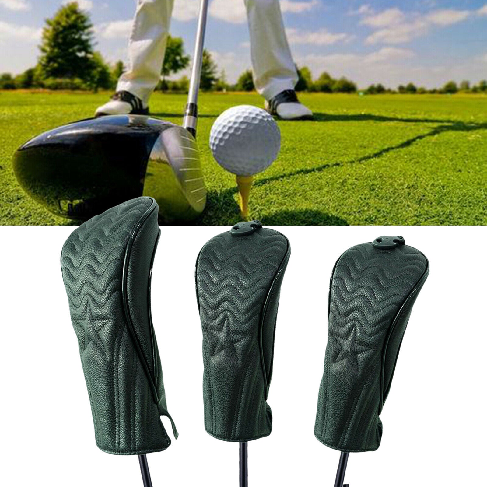 3pcs PU Golf Club Head Cover No.1/No.3/No.5 Headcover Long Neck Protector