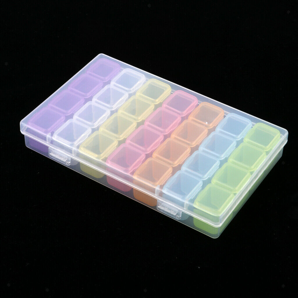 28 Storage Compartments for Nail Art Jewelry with Glitter Rhinestones