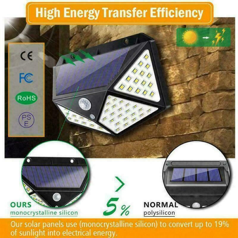 100 Led Outdoor Solar Power Wall Lights Pir Motion Sensor Garden Security L