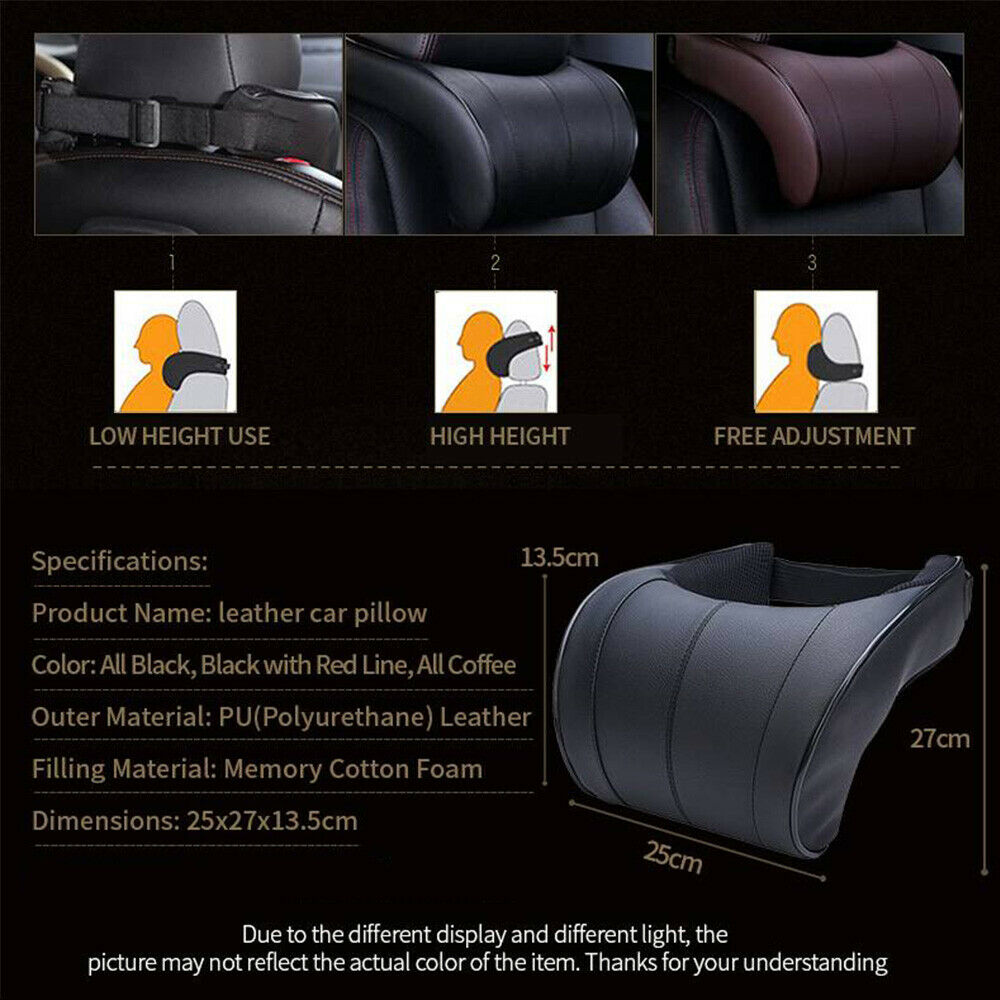 Auto Car Neck Pillow PU Leather Memory Foam Neck Rest Seat Headrest Cushion Pad