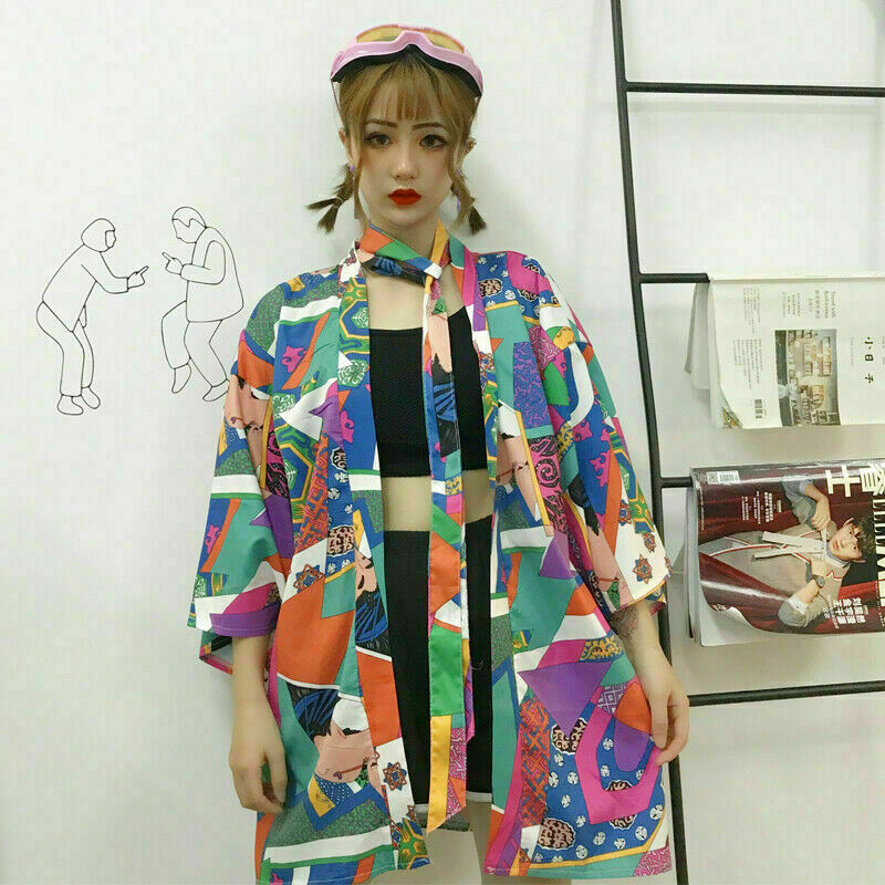 Japanese Women Kimono Jacket Coat Cardigan Outwear Top Retro Haori Harajuku