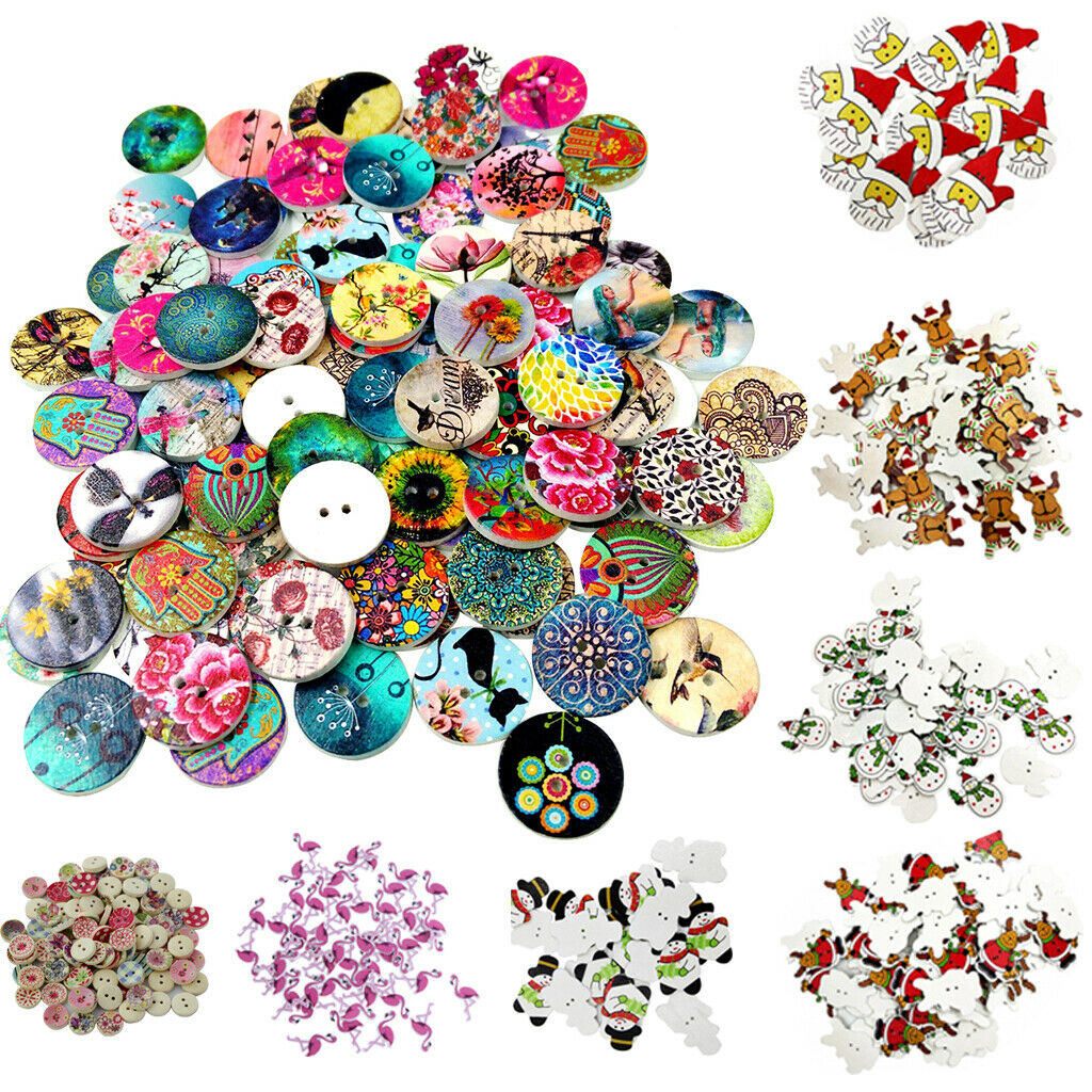 50Pcs Lovely Cartoon Animal Wood Buttons DIY Flamingo Boutons For Kids Baby