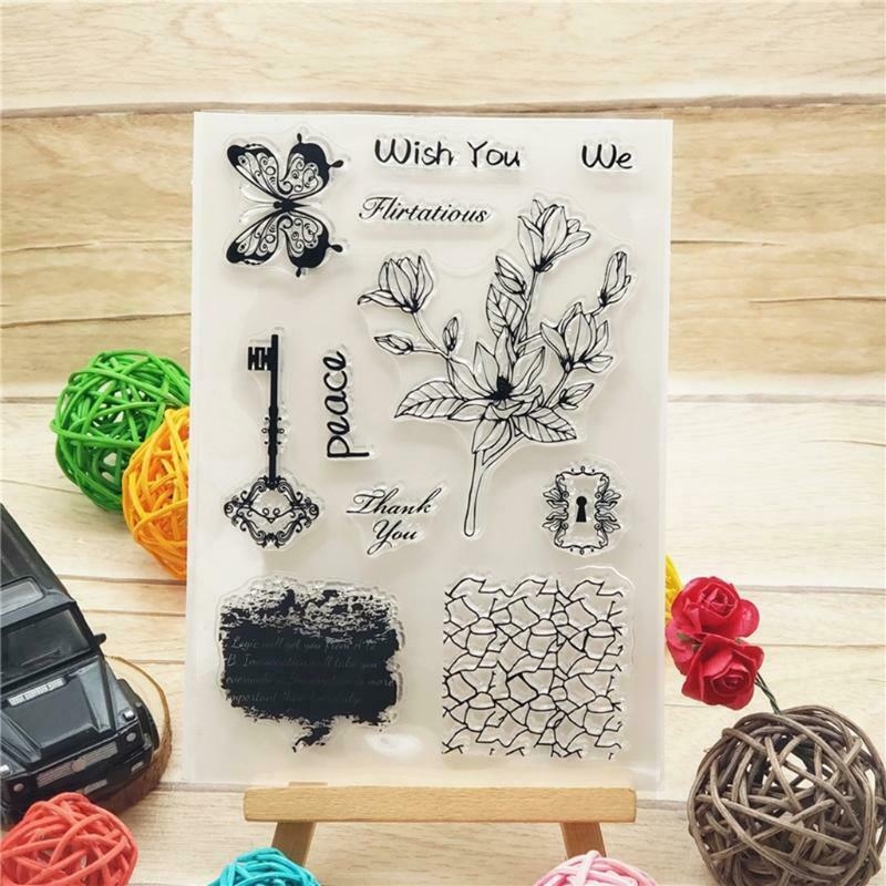 Key Flower Silicone Clear Seal Stamp DIY Scrapbook Embossing Photo Album Decor